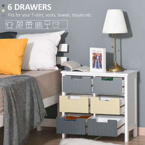 HOMCOM 6 Drawer Storage Tower, Dresser Chest with Wood Top, Organizer Unit for Closets Bedroom Nursery Room Hallway