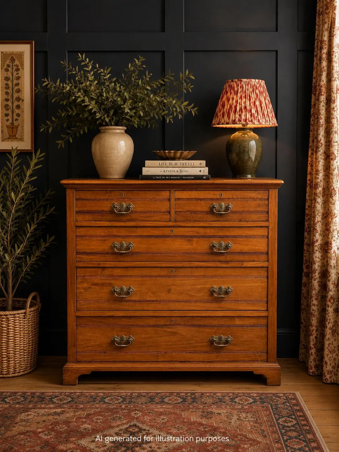 Antique Solid Walnut Chest of Drawers Bedroom Storage Furniture