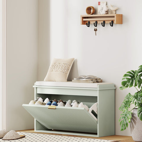 HOMCOM Elegant Eight Shoe Bench, with Top Seat - Green