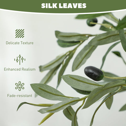 HOMCOM Set of 2 5ft/ 150cm Decorative Artificial Plant, Silk Olive Tree with 720 Leaves and 32 Olive Fruits in Pot, Fake Plant for Home, Office, Living Room, Indoor Decor