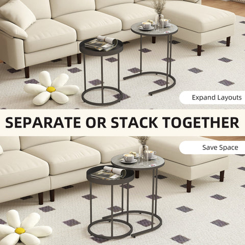 HOMCOM Set of Two Industrial Nesting Tables - Grey