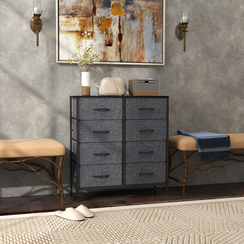 HOMCOM Fabric Chest of Drawers, Storage Drawers, Industrial Bedroom Dresser with 8 Fabric Drawers, Steel Frame and Wooden Top for Nursery, Living Room, Hallway, Black
