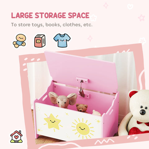 AIYAPLAY Toy Box with Lid, Safety Hinges and Groove Handles, Toy Storage organiser for Kids, Living Room, Playroom, Pink