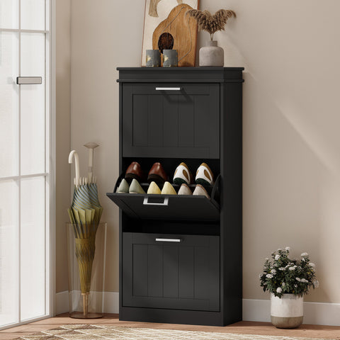 HOMCOM Three-Drawer Minimalistic Shoe Cabinet - Black