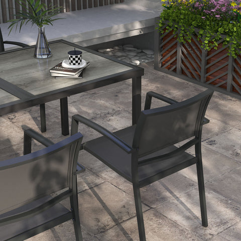 Outsunny Five-Piece Casual Outdoor Dining Set, with Wood-Effect Table - Grey