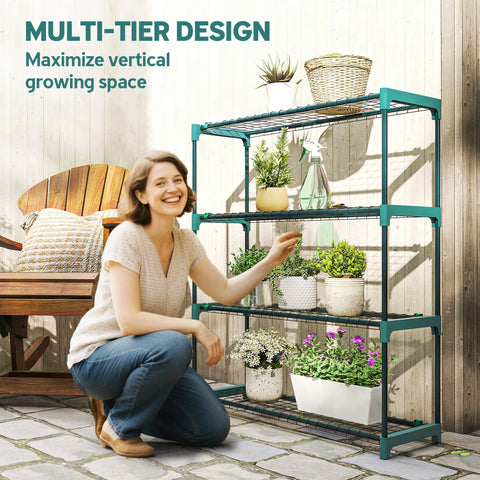 Outsunny 4-Tier Plant Stand Indoor Outdoor, Set of 2 Metal Plant Shelf with Rack Buckles for Easy Assembly, Flower Display Rack