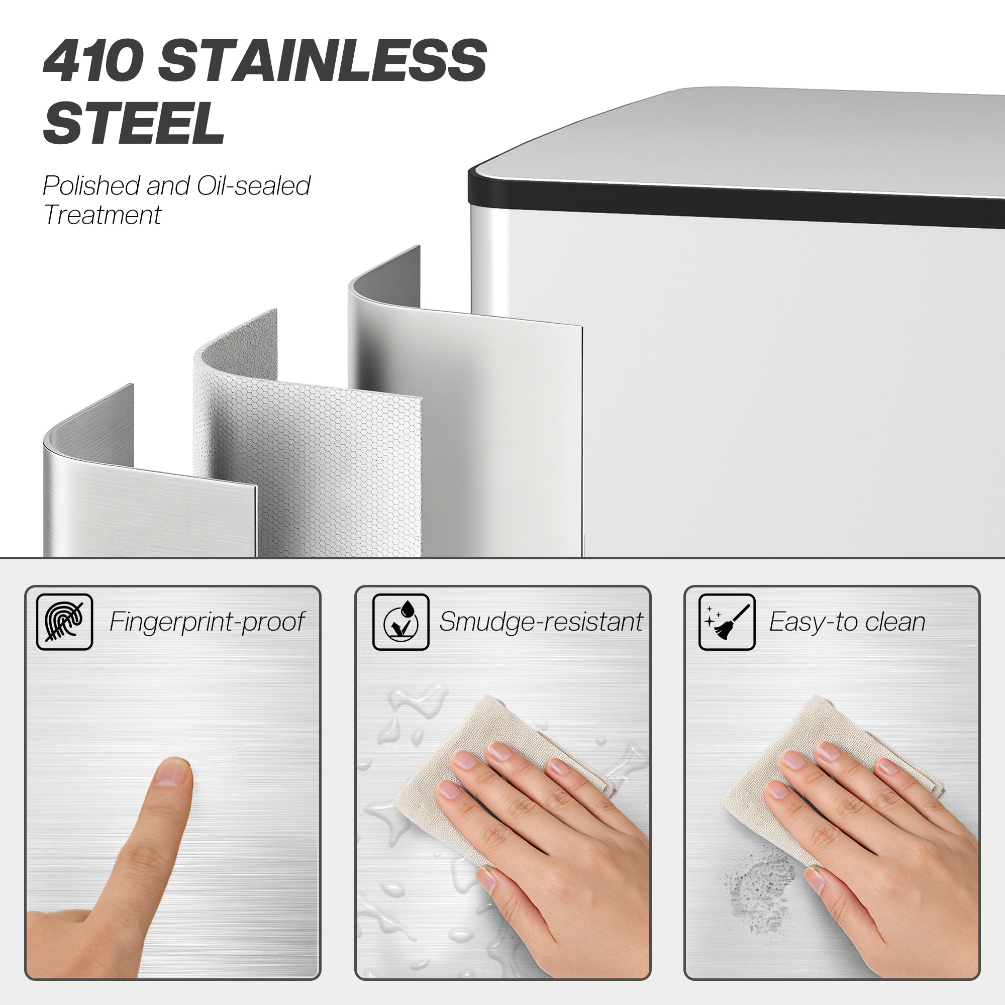 HOMCOM 50L Dual Compartment Stainless Steel Bin, with Deodoriser Holders - Silver