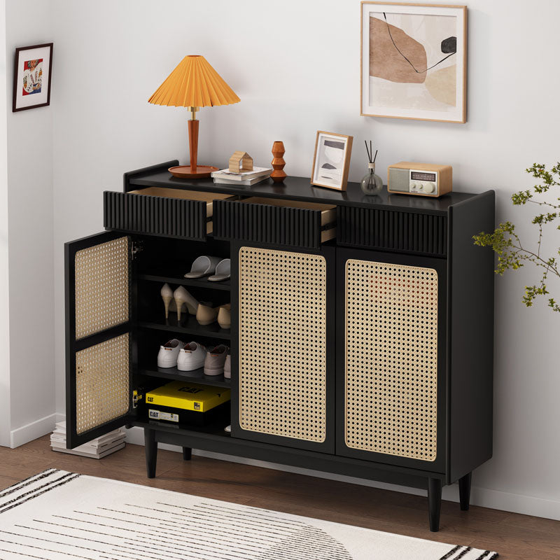 Merton Rattan Shoe Storage With Drawer, Black