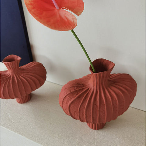 Shaped Ceramic Vase, Red