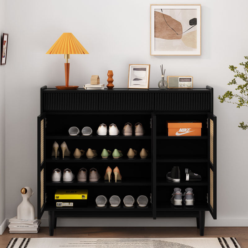 Merton Rattan Shoe Storage With Drawer, Black