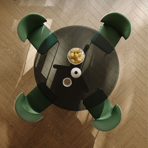 Tricia Dining Table, Black Glass Top