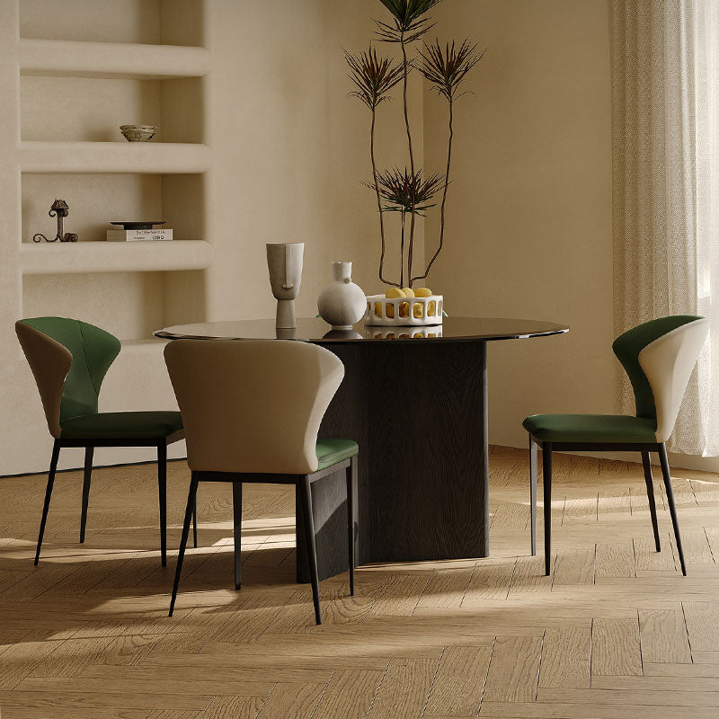 Tricia Dining Table, Black Glass Top