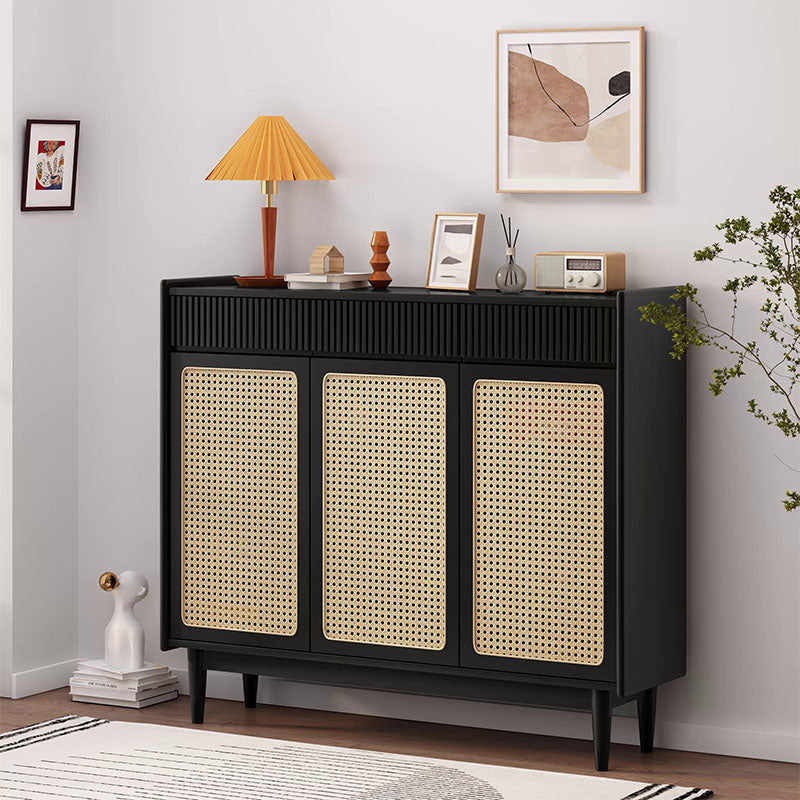 Merton Rattan Shoe Storage With Drawer, Black