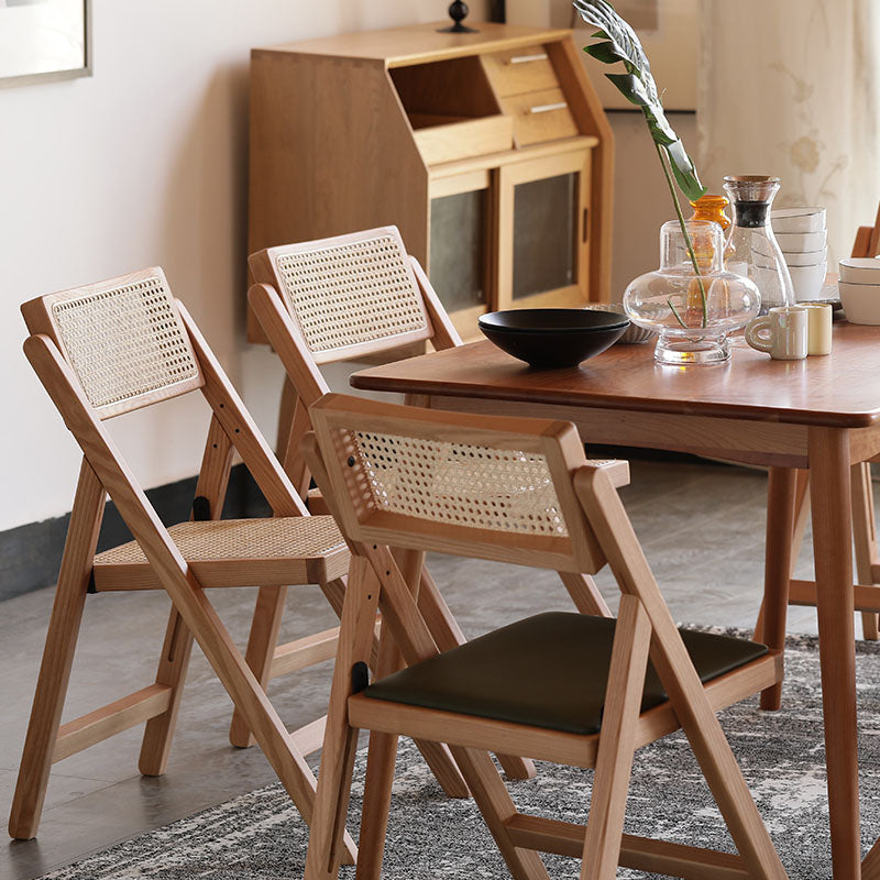 Silvia Foldable Rattan Dining Chair, Ash Wood