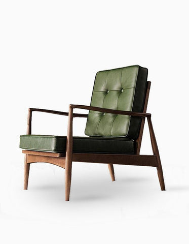 Classic C02 Armchair, Green Leather & Wood