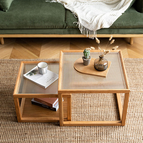 Iggy Nesting Wooden Coffee Table Set, Glass & Solid Wood