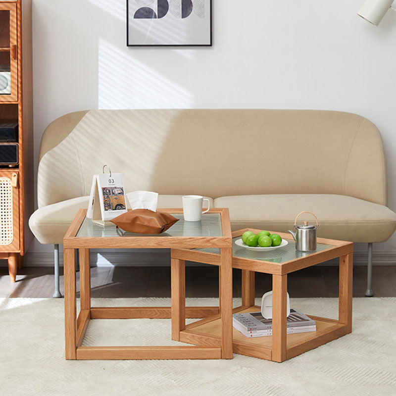 Iggy Nesting Wooden Coffee Table Set, Glass & Solid Wood