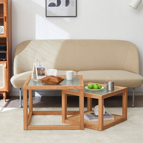 Iggy Nesting Wooden Coffee Table Set, Glass & Solid Wood