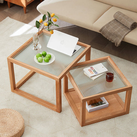 Iggy Nesting Wooden Coffee Table Set, Glass & Solid Wood