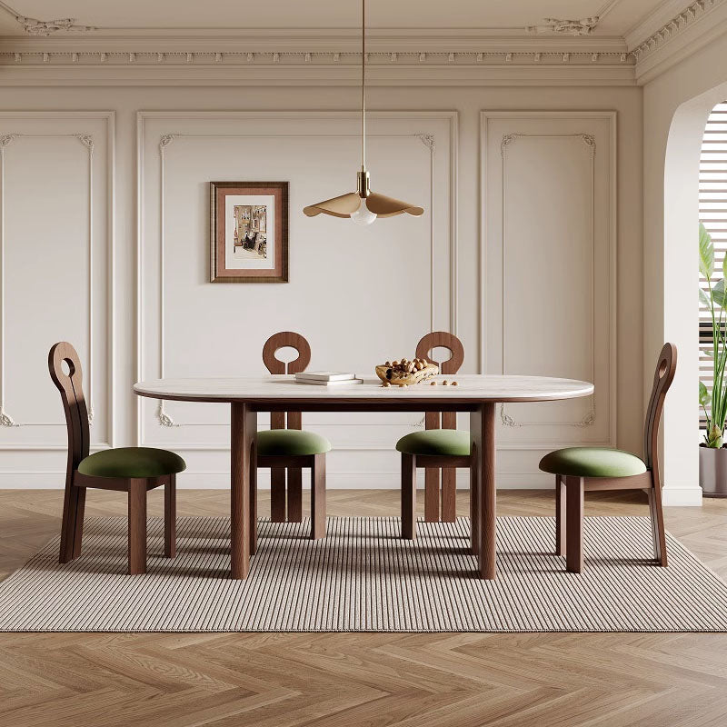 Stephanie Dining Table Set, Dark Oak & Cream