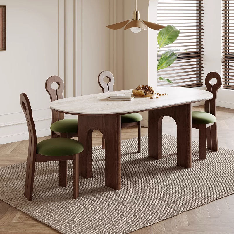 Stephanie Dining Table Set, Dark Oak & Cream