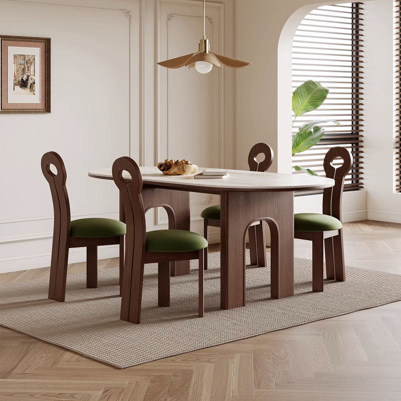 Stephanie Dining Table Set, Dark Oak & Cream
