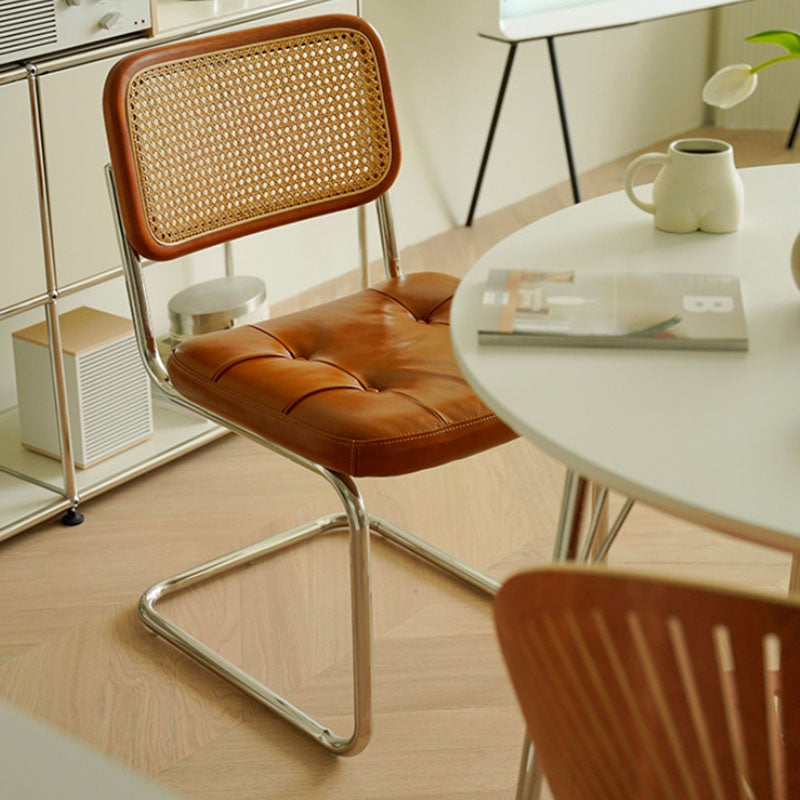 Chloe Rattan Dining Chair, Steel & Wood &  Leather