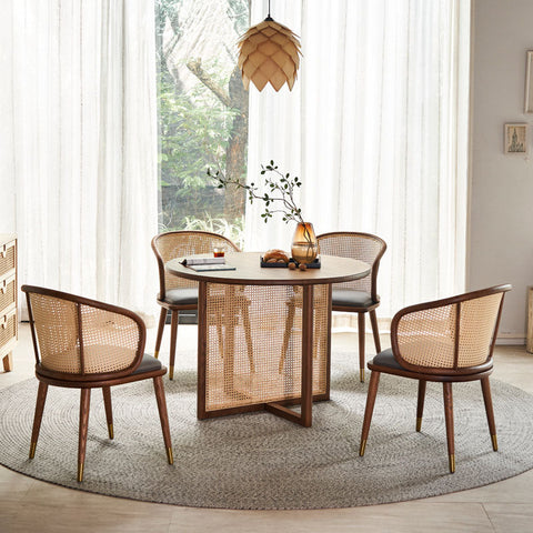 Margot Rattan Dining Table, Solid Wood & Rattan