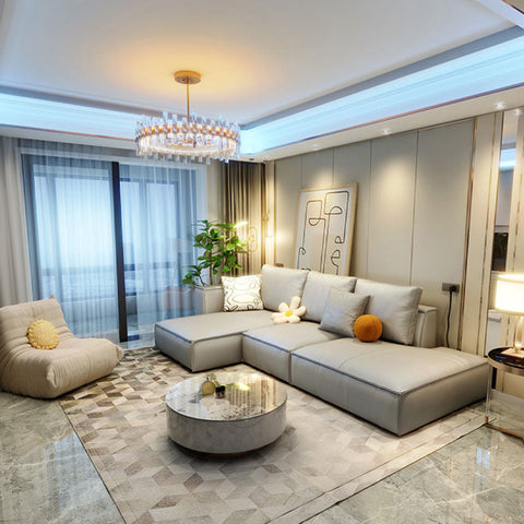 Zora Four Seater Corner Sofa, Real Leather, Beige