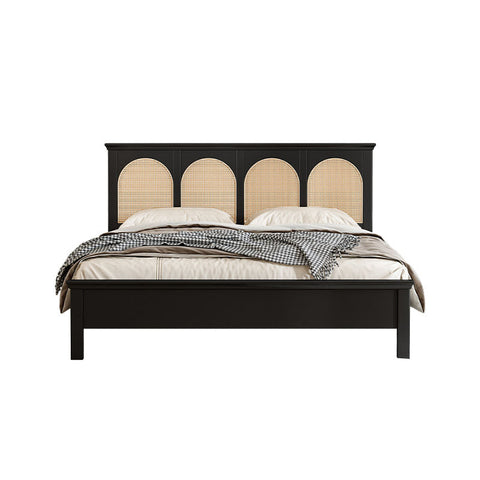 Rosemary Double Bed / King Size / Super King Size, Black Wood With Rattan