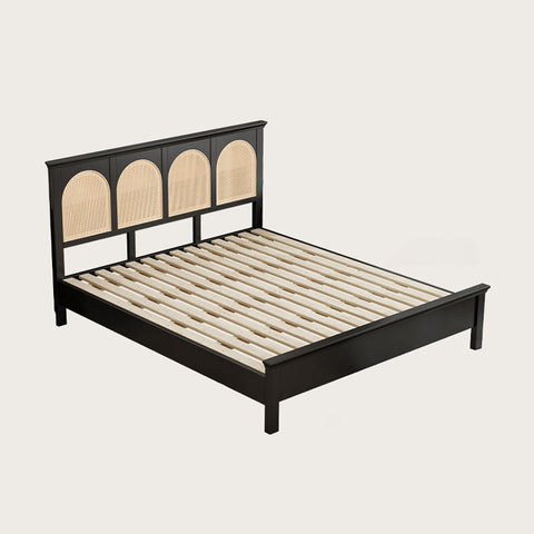 Rosemary Double Bed / King Size / Super King Size, Black Wood With Rattan