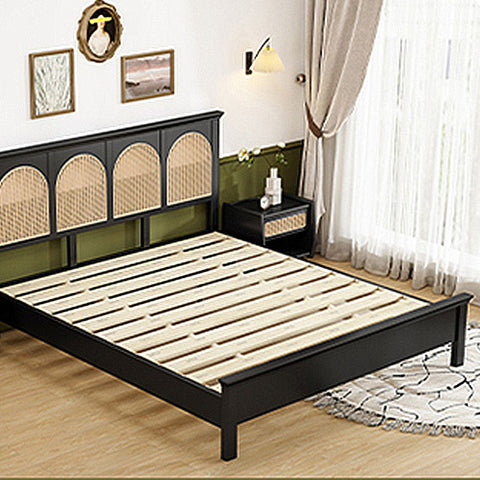 Rosemary Double Bed / King Size / Super King Size, Black Wood With Rattan