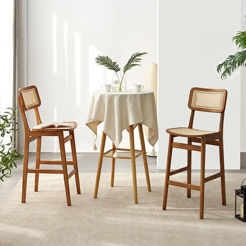 Anya Bar Stool, Rattan & Solid Wood