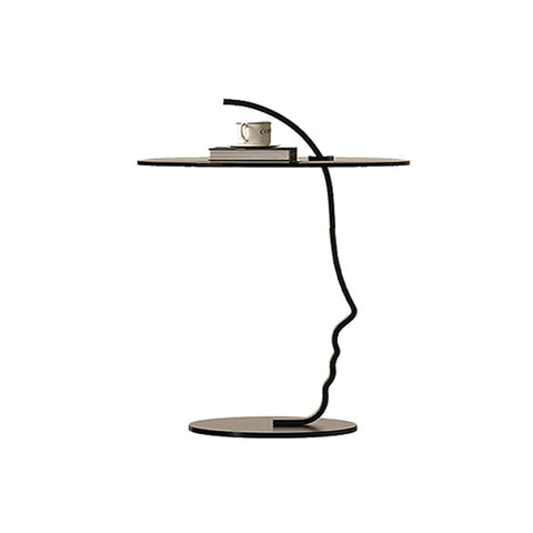 Theobald Face Side Table, Carbon Steel Rack & Tempered Glass