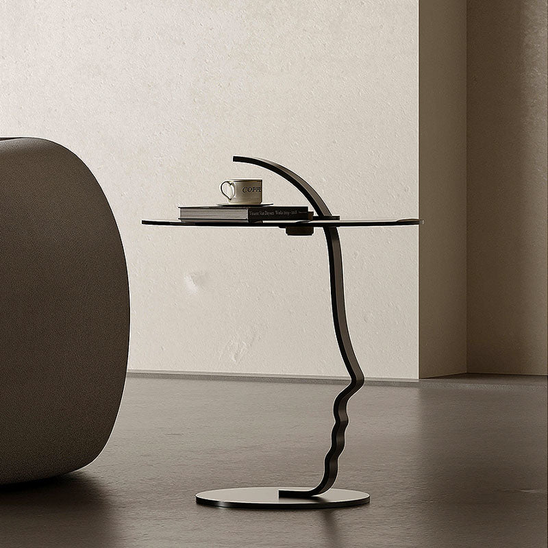 Theobald Face Side Table, Carbon Steel Rack & Tempered Glass