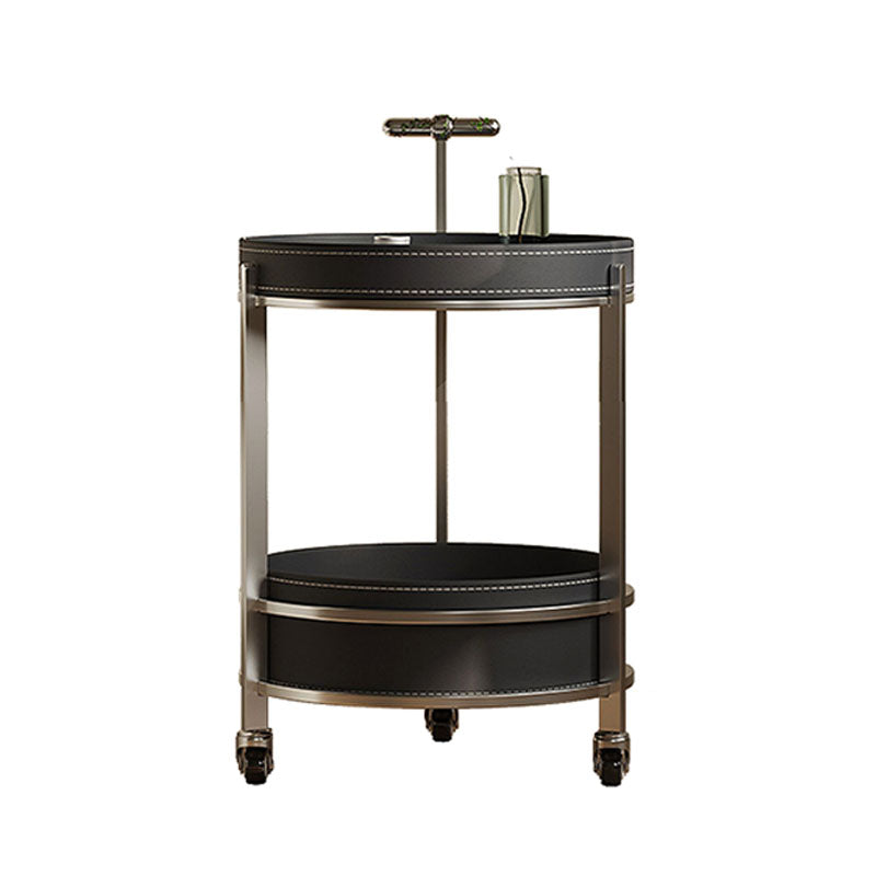 Willis Round Side Table, Movable Trolly, Black
