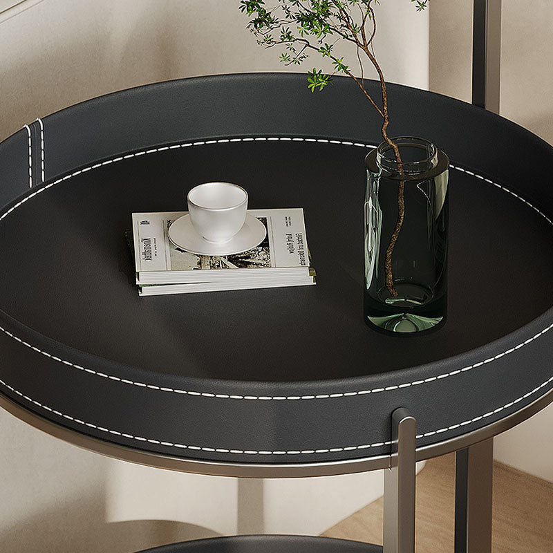 Willis Round Side Table, Movable Trolly, Black