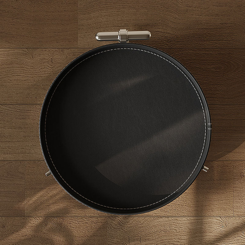 Willis Round Side Table, Movable Trolly, Black