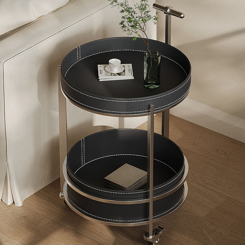 Willis Round Side Table, Movable Trolly, Black
