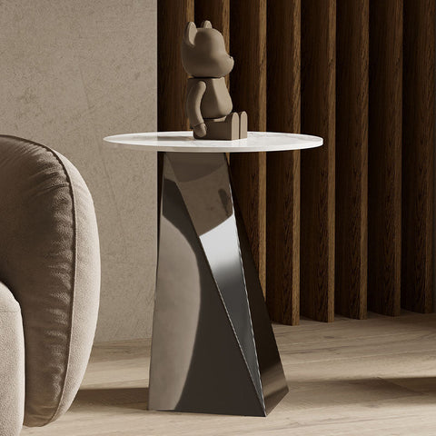 Dorothy Side Table, Sintered Stone & Stainless Steel Base