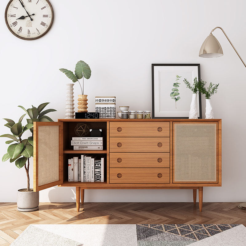 Evadne Rattan Sideboard with 2 Doors and 4 Drawers, Pine Wood