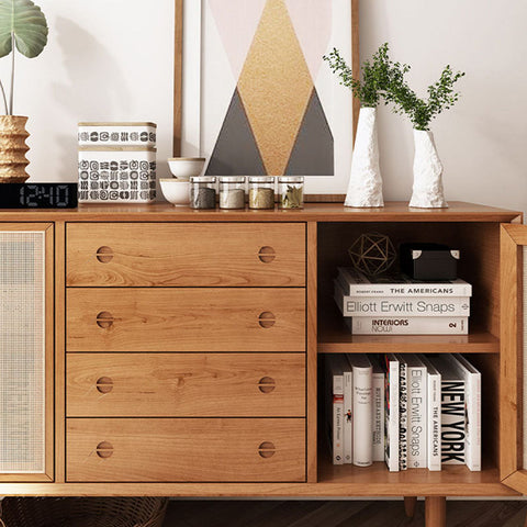 Evadne Rattan Sideboard with 2 Doors and 4 Drawers, Pine Wood