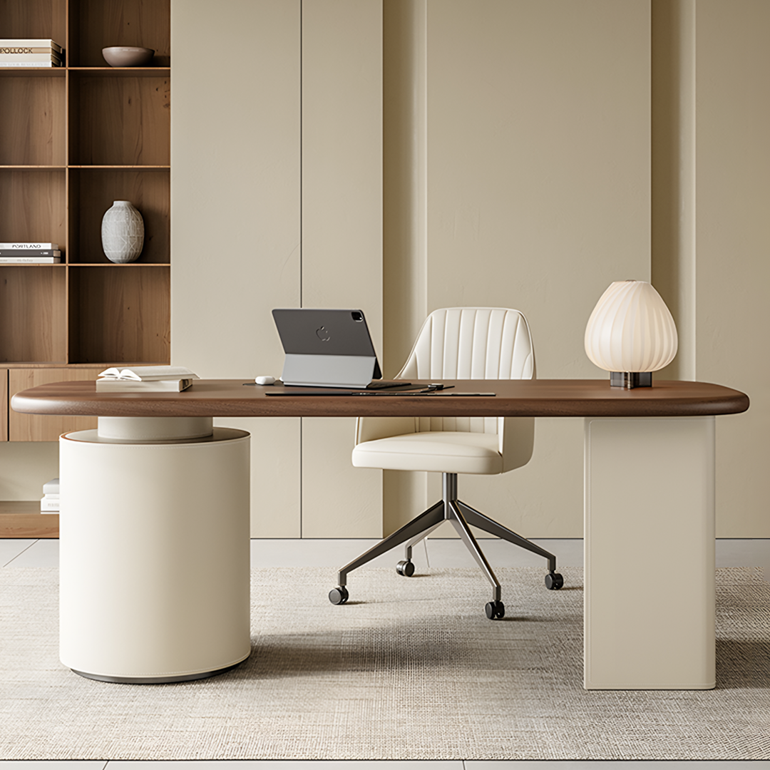 Simao Office Desk With Storage Drawers, Solid Wood