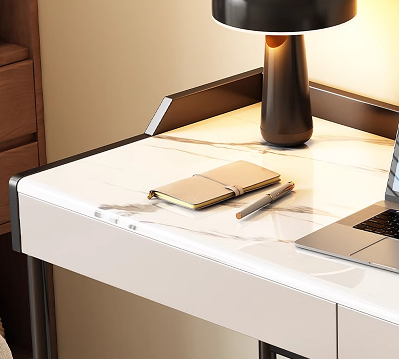 Zuriel Office Desk, White Sintered Stone