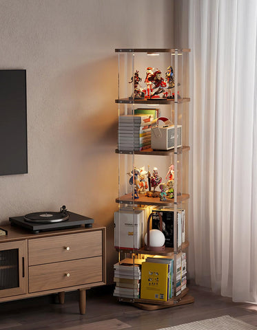 Amato Rotating Bookshelf, Freestanding Shelving Unit, Solid Wood