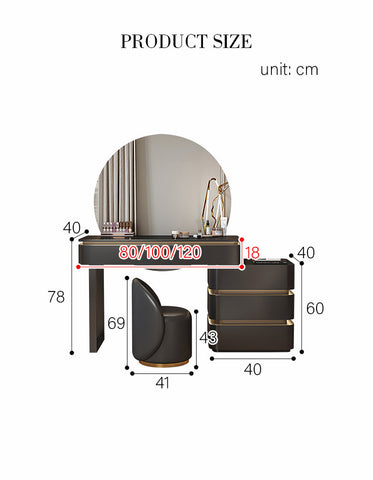 Grant Dressing Table With Big LED Mirror, Black/Cream