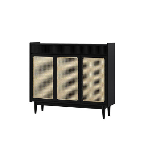 Merton Rattan Shoe Storage With Drawer, Black