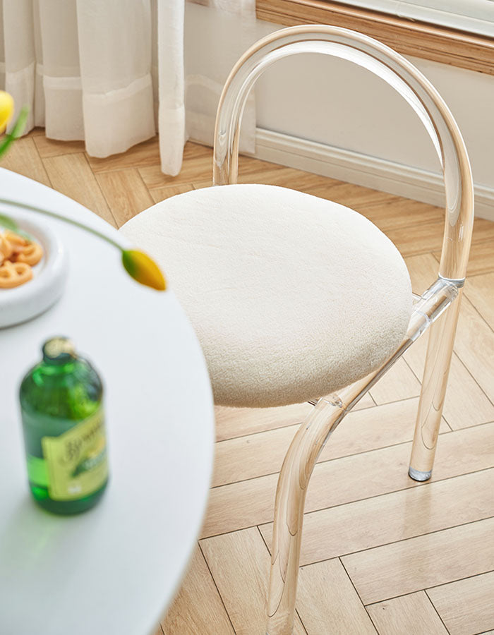 Curved Clear Plastic Dressing Table Chair, Cashmere Seat Pad