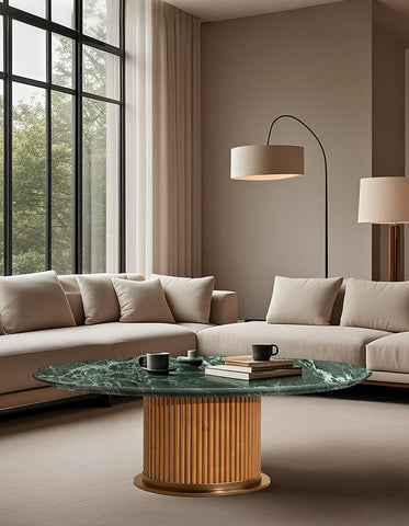 Murcell Oval Accent Coffee Table, Brazilian Green Marble