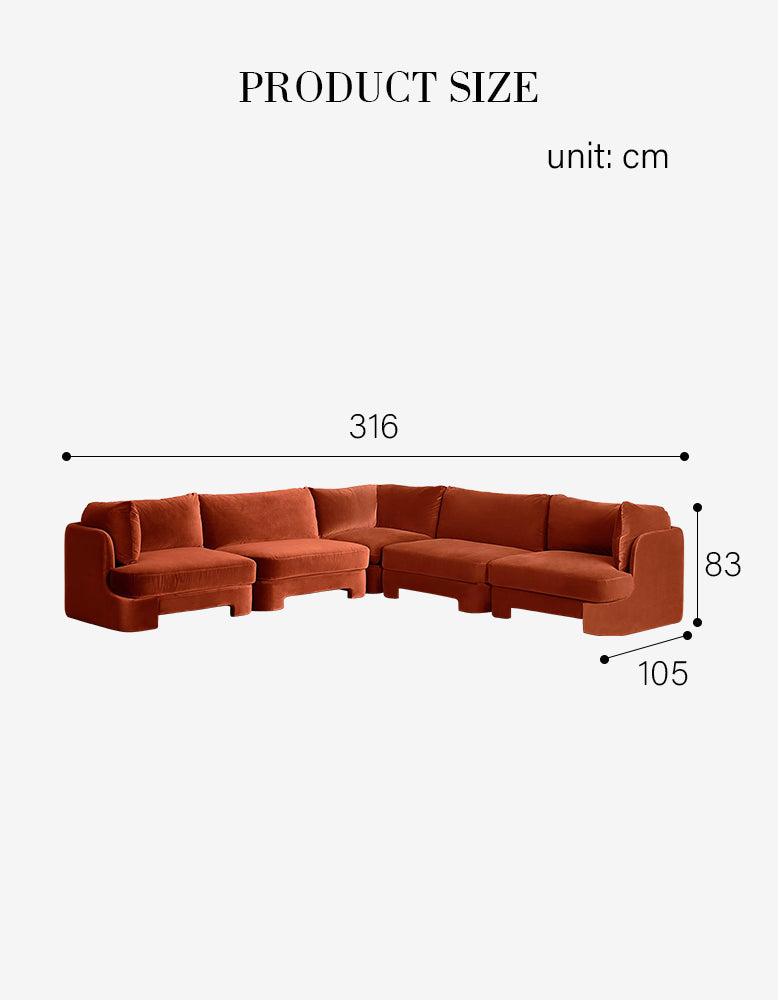 Laird L Shape Four Seater Sofa, Modular Corner Sofa, Velvet